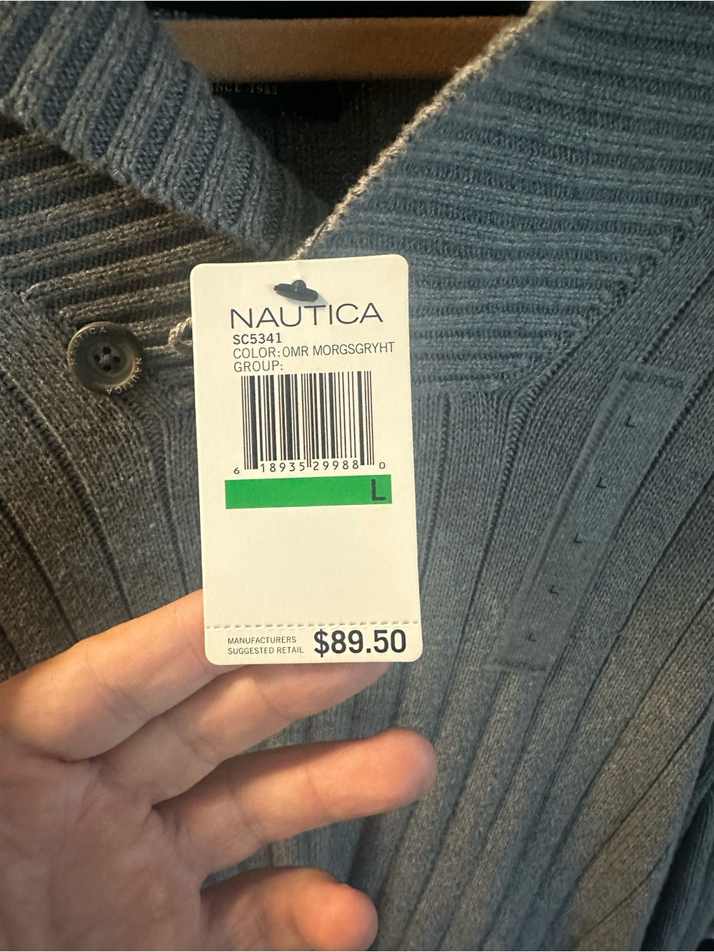 Nautica Ribbed Shawl Collar Cardigan in Slate Gray